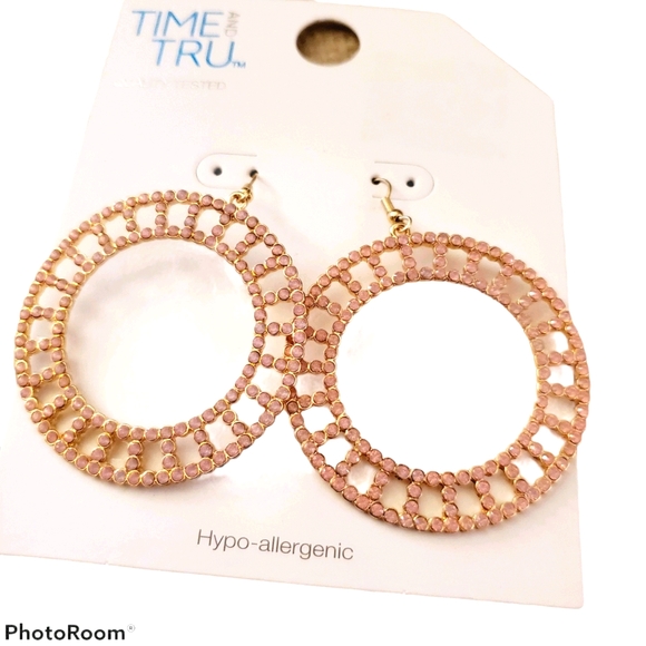 NEW Time and Tru Pink and Gold Dangling Hoop Earrings - Picture 2 of 3